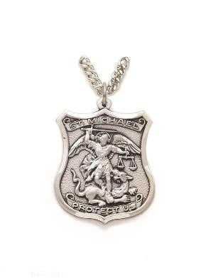 St Michael Policeman Necklace - Sterling Silver Medal On 24 Stainless Chain SM0536SH