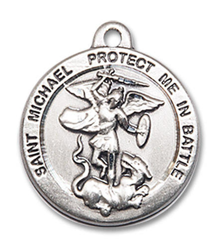 St Michael Protect Me in Battle Medal - Sterling Silver 7/8 x 3/4 Round Pendant 0344SS