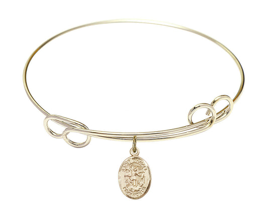 St Michael The Archangel Double Loop Bangle Bracelet - Gold-Filled Charm 9076GF