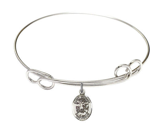 St Michael The Archangel Double Loop Bangle Bracelet - Sterling Silver Charm 9076SS