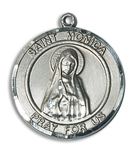 St Monica Medal - Sterling Silver 3/4 x 5/8 Round Pendant 8079RDSS
