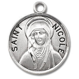 St Nicole Medal - Sterling Silver - On 18 Stainless Chain - Sterling Silver 7/8 x 3/4 Round Pendant