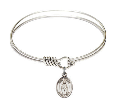 St. Odilia Round Eye Hook Bangle Bracelet - Sterling Silver Charm - 6.25 Inch (9319SS)