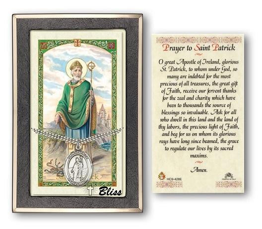 St Patrick Medal With Prayer Card - Sterling Silver 1 x 3/4 Oval Pendant PC7084SS