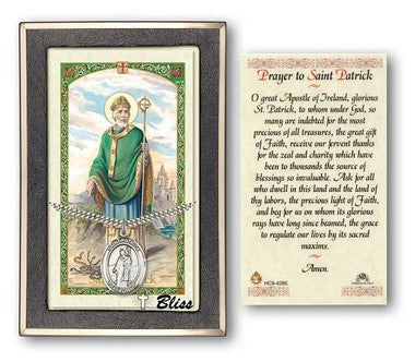 St. Patrick Medal With Prayer Card - Sterling Silver 1" x 3/4" Oval Pendant (PC7084SS)