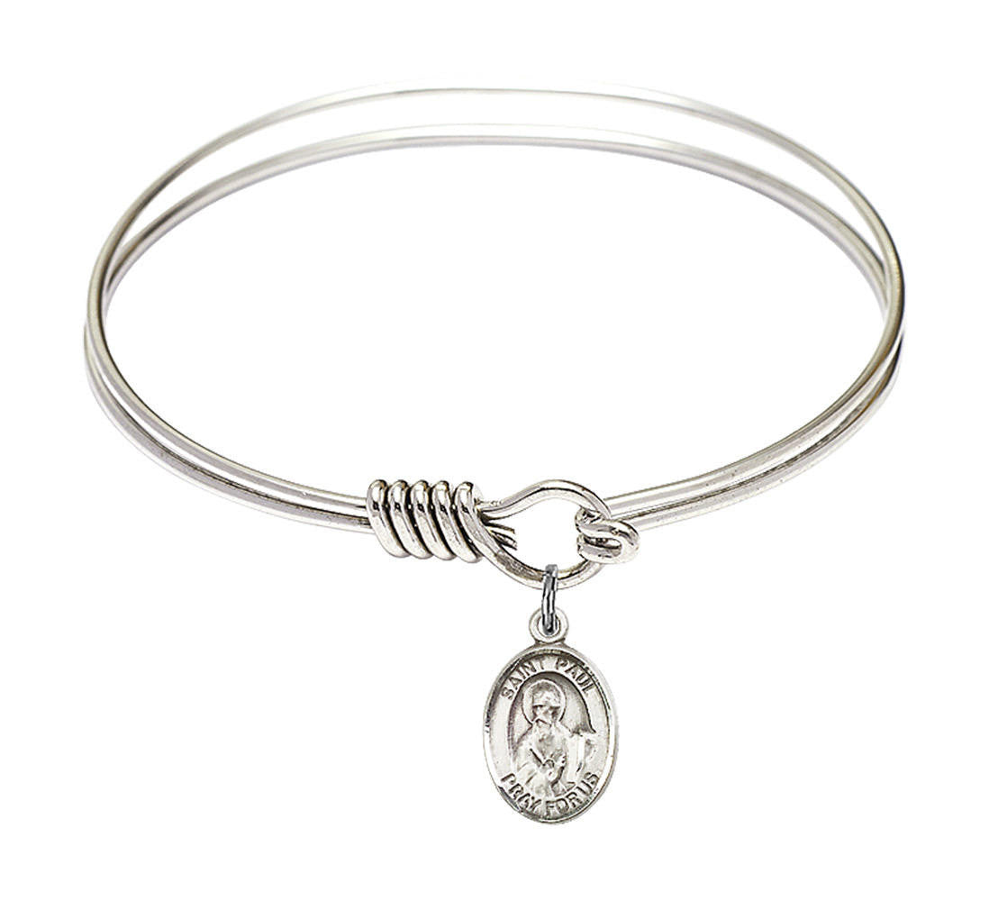 St Paul The Apostle Round Eye Hook Bangle Bracelet - Sterling Silver Charm - 6.25 Inch 9086SS