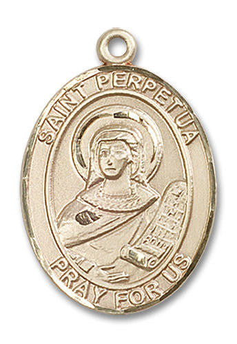 St Perpetua Medal - 14kt Gold Oval Pendant 3 Sizes