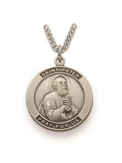 St Peter Necklace - Sterling Silver Round Medal on 24 Stainless Chain SM8217SH