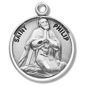 St. Philip Medal - Sterling Silver - On 20" Stainless Chain - Sterling Silver 7/8" x 3/4" Round Pendant