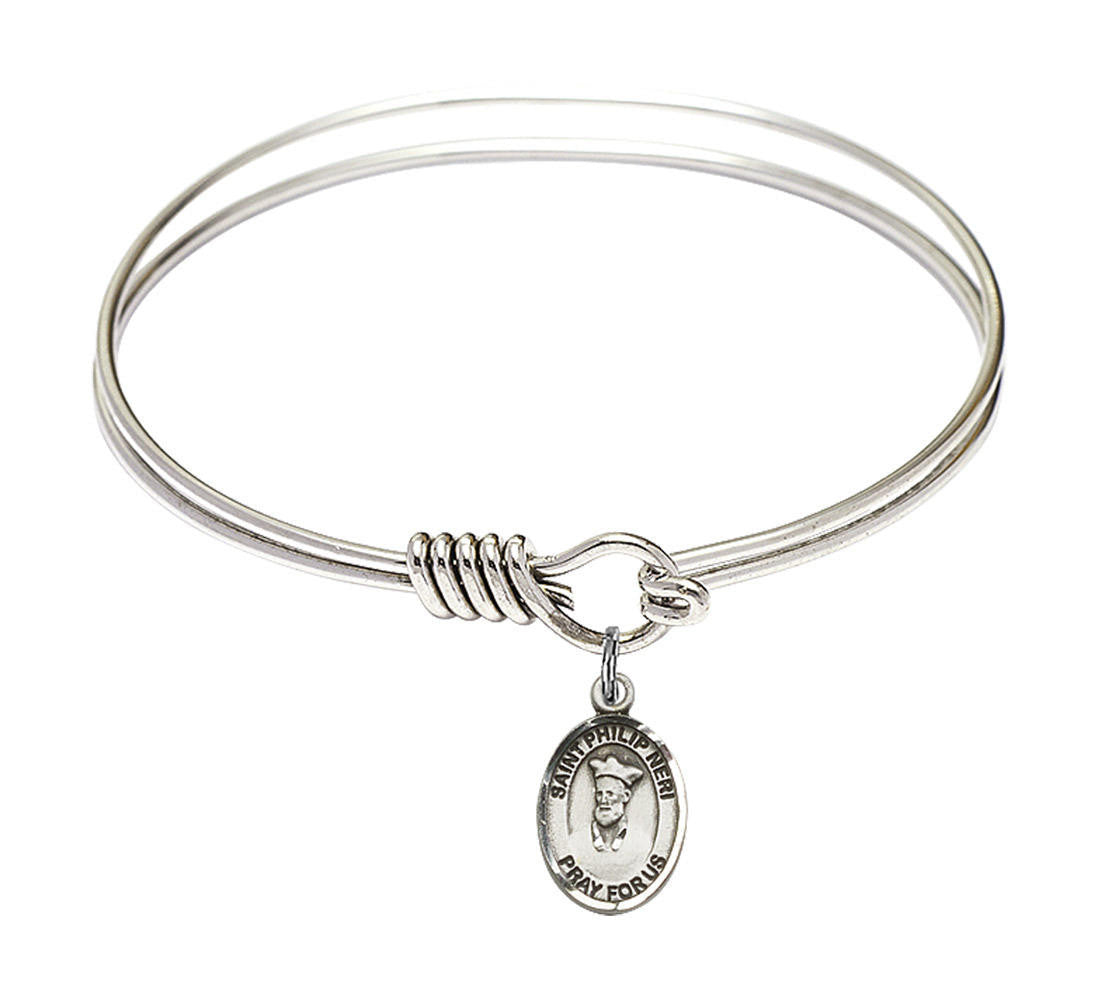 St Philip Neri Round Eye Hook Bangle Bracelet - Sterling Silver Charm - 6.25 Inch 9369SS