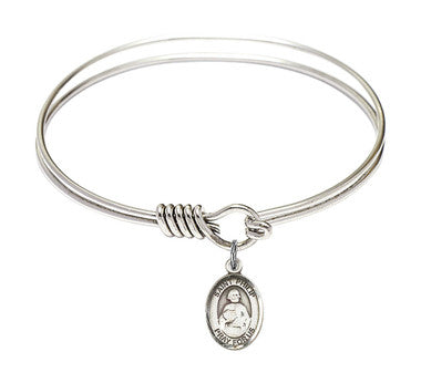 St. Philip The Apostle Round Eye Hook Bangle Bracelet - Sterling Silver Charm - 6.25 Inch (9083SS)