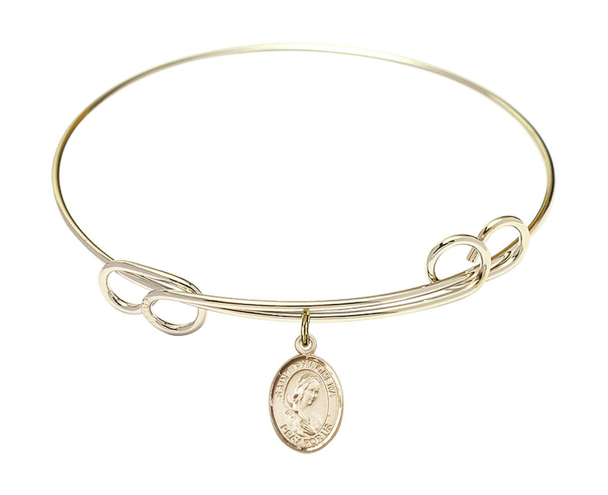 St Philomena Double Loop Bangle Bracelet - Gold-Filled Charm 9077GF