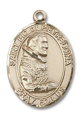 St Pio of Pietrelcina Medal - 14kt Gold Oval Pendant 3 Sizes