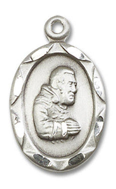 St. Pio of Pietrelcina Medal - Sterling Silver 3/4" x 3/8" Oval Pendant (0612PISS)