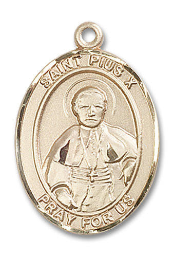 St Pius X Medal - 14kt Gold Oval Pendant 3 Sizes