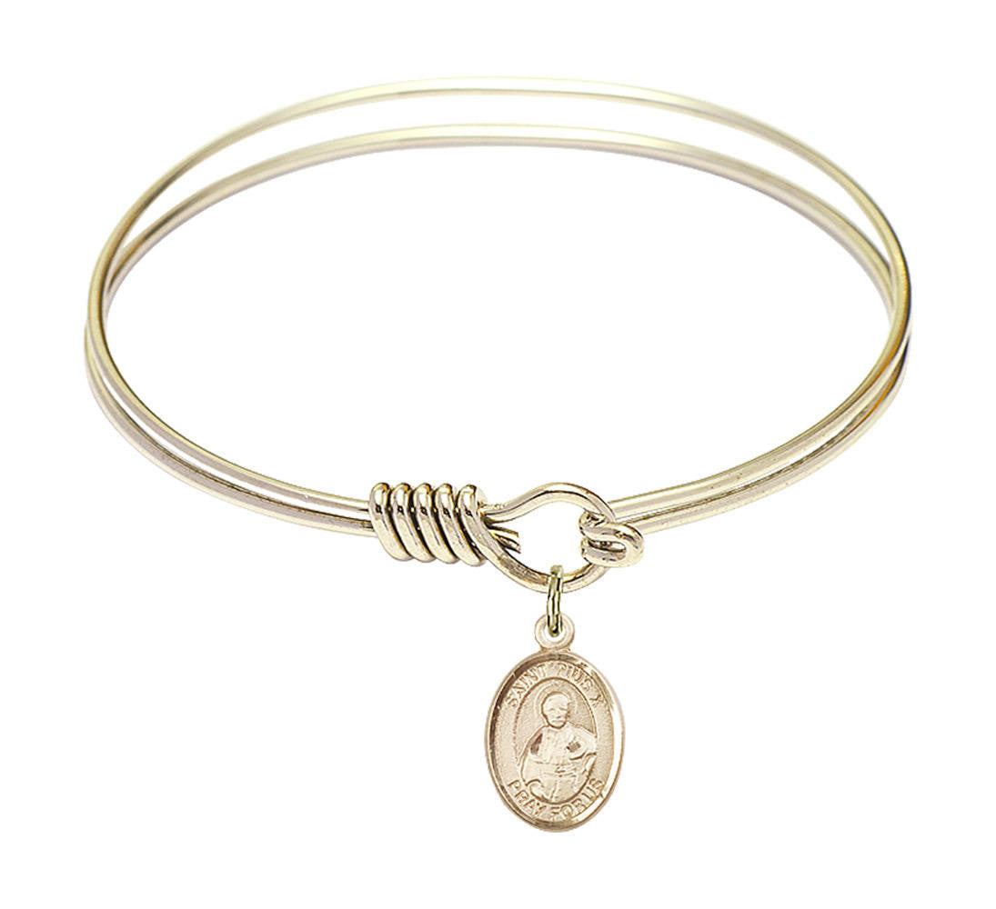 St Pius X Round Eye Hook Bangle Bracelet - Gold-Filled Charm - 6.25 Inch 9305GF