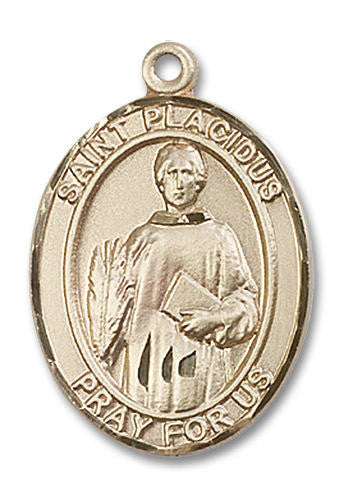 St Placidus Medal - 14kt Gold Oval Pendant 3 Sizes