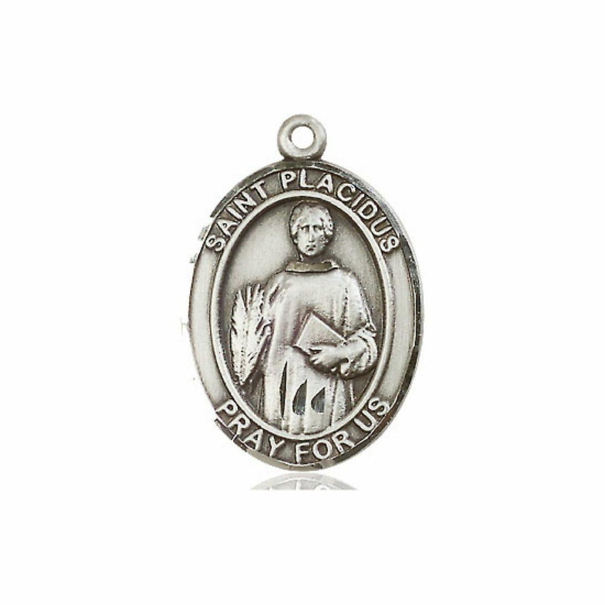 St Placidus Medal - Sterling Silver Oval Pendant 3 Sizes