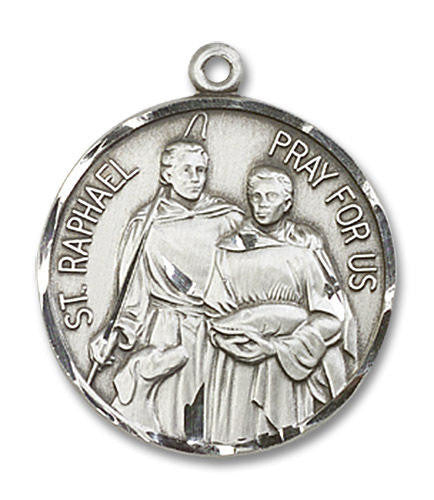St Raphael Medal - Sterling Silver 7/8 x 3/4 Round Pendant 0409SS