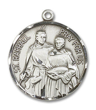 St. Raphael Medal - Sterling Silver 7/8" x 3/4" Round Pendant (0409SS)