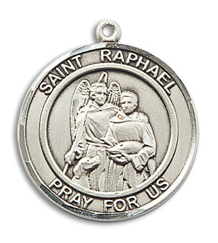 St Raphael Medal - Sterling Silver Round Pendant 2 Sizes