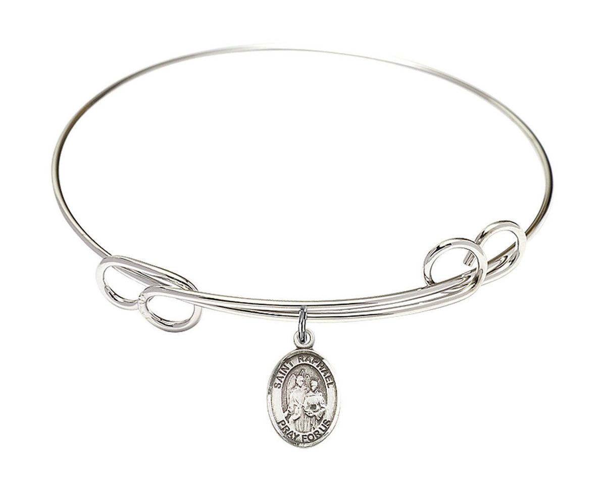St Raphael The Archangel Double Loop Bangle Bracelet - Sterling Silver Charm 9092SS