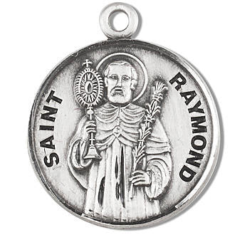 St Raymond Medal - Sterling Silver - On 20 Stainless Chain - Sterling Silver 7/8 x 3/4 Round Pendant