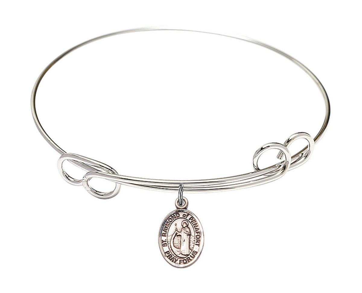 St Raymond of Penafort Double Loop Bangle Bracelet - Sterling Silver Charm 9385SS