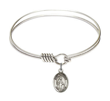 St. Remigius of Reims Round Eye Hook Bangle Bracelet - Sterling Silver Charm - 6.25 Inch (9274SS)