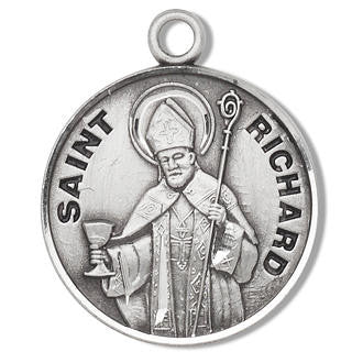 St Richard Medal - Sterling Silver - On 20 Stainless Chain - Sterling Silver 7/8 x 3/4 Round Pendant