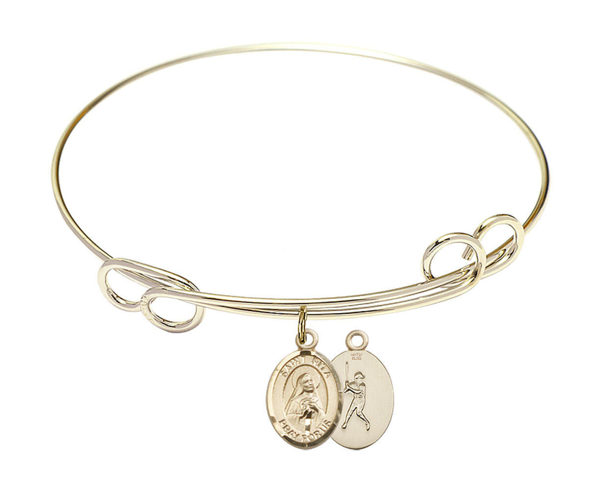 St Rita - Baseball Double Loop Bangle Bracelet - Gold-Filled Charm