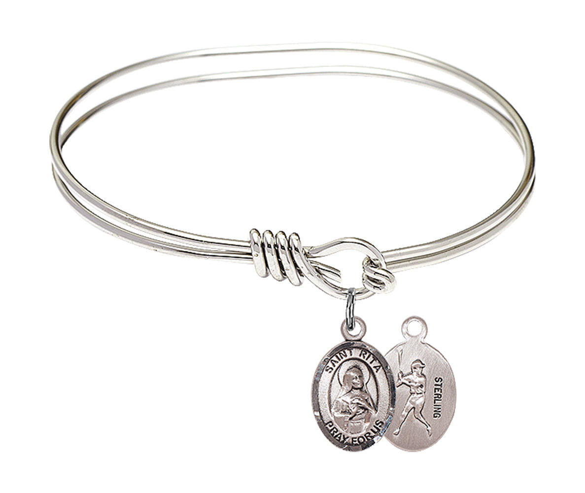 St Rita - Baseball Eye Hook Bangle Bracelet - Sterling Silver Charm 9181SS