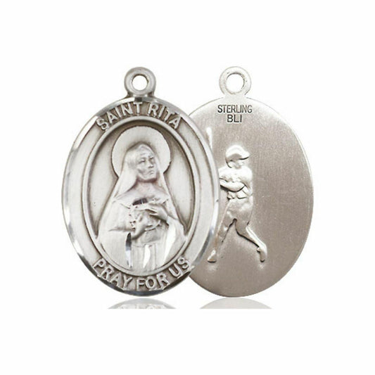 St Rita Baseball Medal - Sterling Silver Oval Pendant 3 Sizes