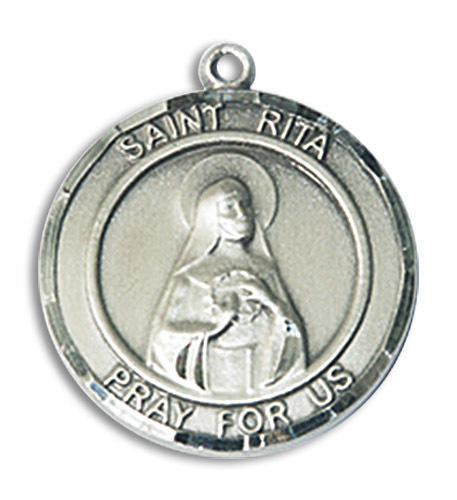 St Rita Medal - Sterling Silver 3/4 x 5/8 Round Pendant 8094RDSS