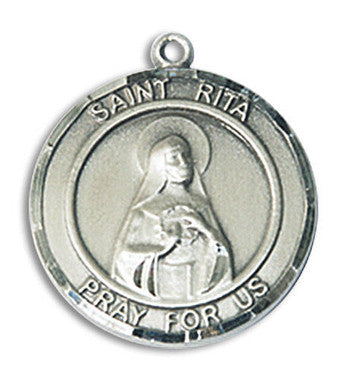 St. Rita Medal - Sterling Silver 3/4" x 5/8" Round Pendant (8094RDSS)