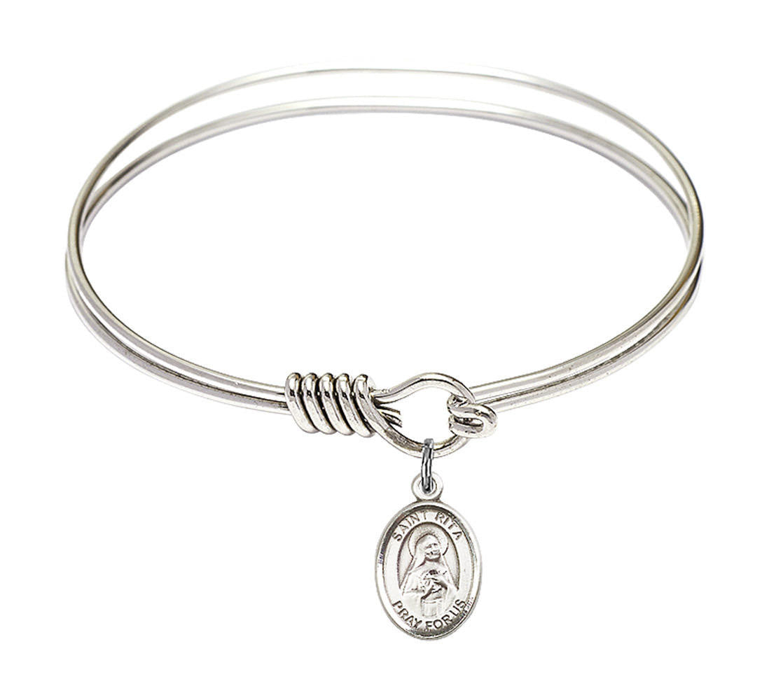 St Ritan of Cascia Round Eye Hook Bangle Bracelet - Sterling Silver Charm - 6.25 Inch 9094SS