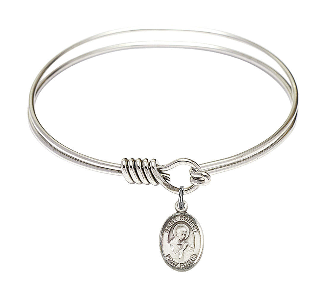 St Robert Bellarmine Round Eye Hook Bangle Bracelet - Sterling Silver Charm - 6.25 Inch 9096SS