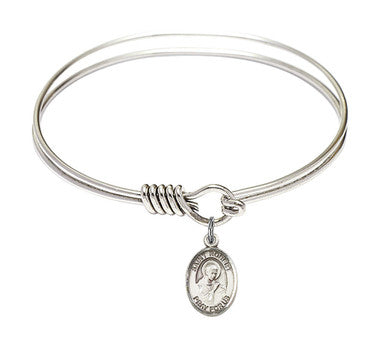 St. Robert Bellarmine Round Eye Hook Bangle Bracelet - Sterling Silver Charm - 6.25 Inch (9096SS)