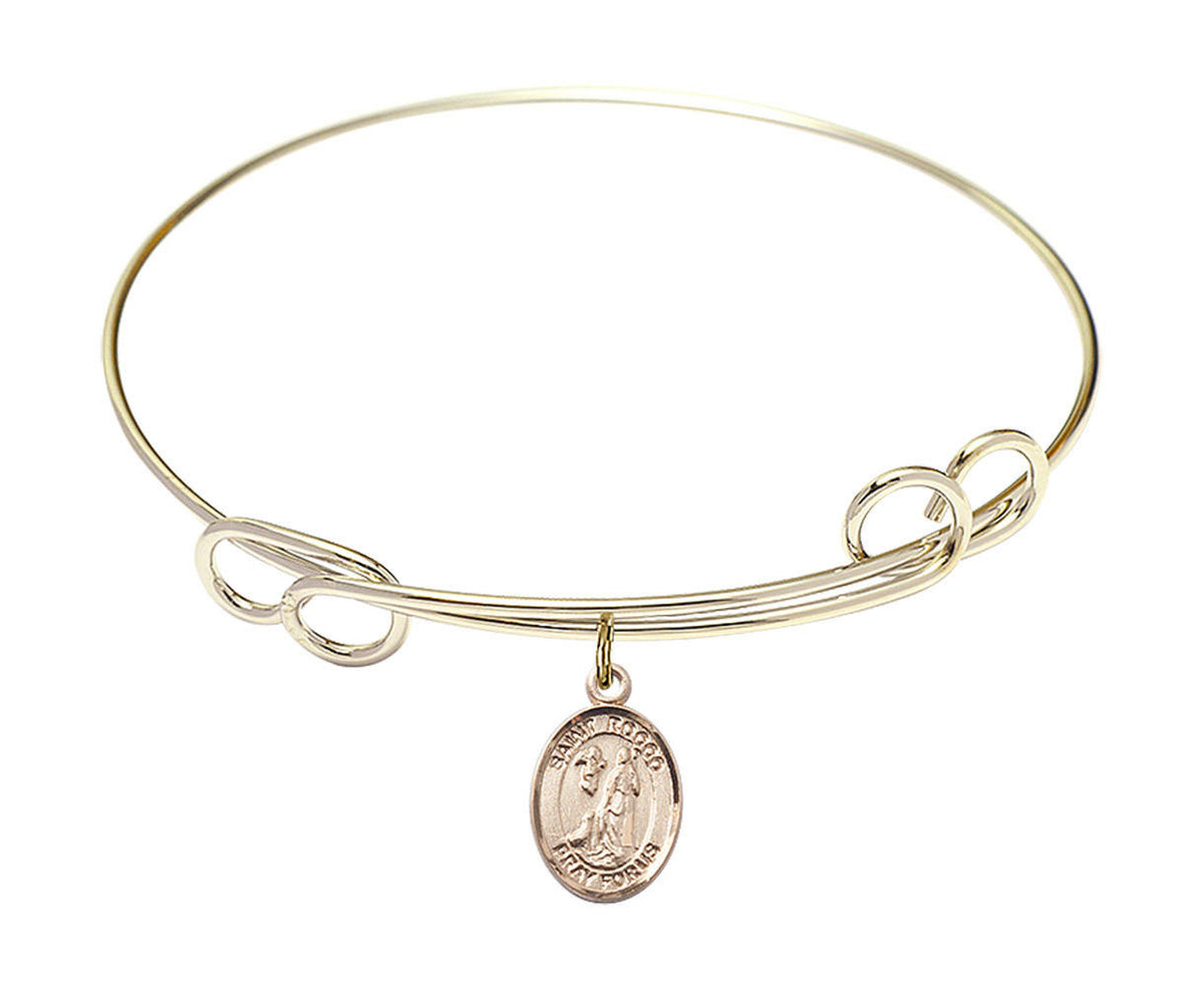 St Rocco Double Loop Bangle Bracelet - Gold-Filled Charm 9377GF