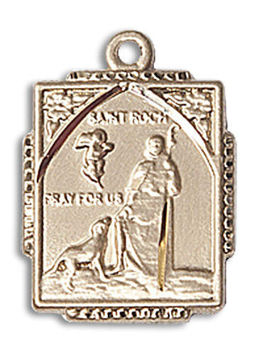 St Roch Medal - 14kt Gold 3/4 x 1/2 Rectangular Pendant 0804RH