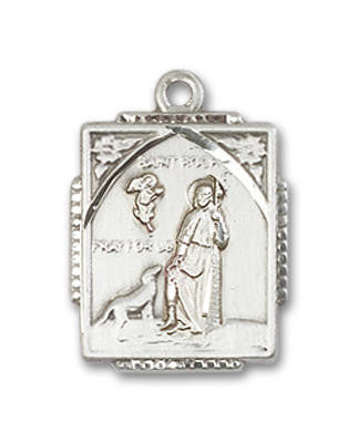 St Roch Medal - Sterling Silver 3/4 x 1/2 Rectangular Pendant 0804rhSS