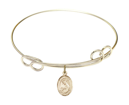 St Rose of Lima Double Loop Bangle Bracelet - Gold-Filled Charm 9095GF