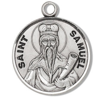 St. Samuel Medal - Sterling Silver - On 20" Stainless Chain - Sterling Silver 7/8" x 3/4" Round Pendant
