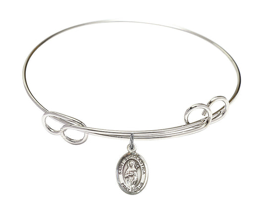 St Scholastica Double Loop Bangle Bracelet - Sterling Silver Charm 9099SS