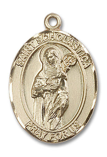 St Scholastica Medal - 14kt Gold Oval Pendant 3 Sizes