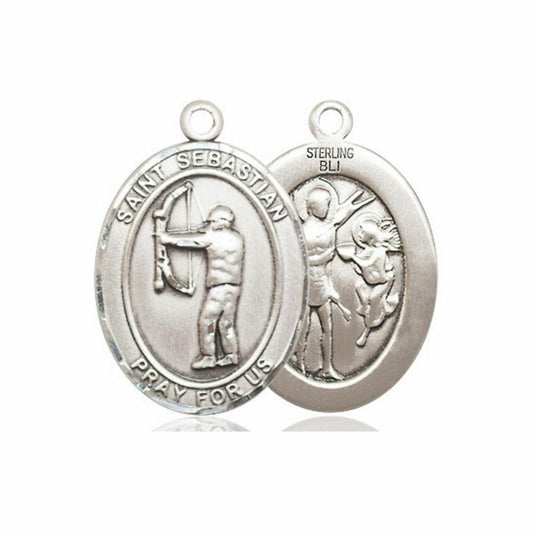 St Sebastian Archery Medal - Sterling Silver Oval Pendant 3 Sizes