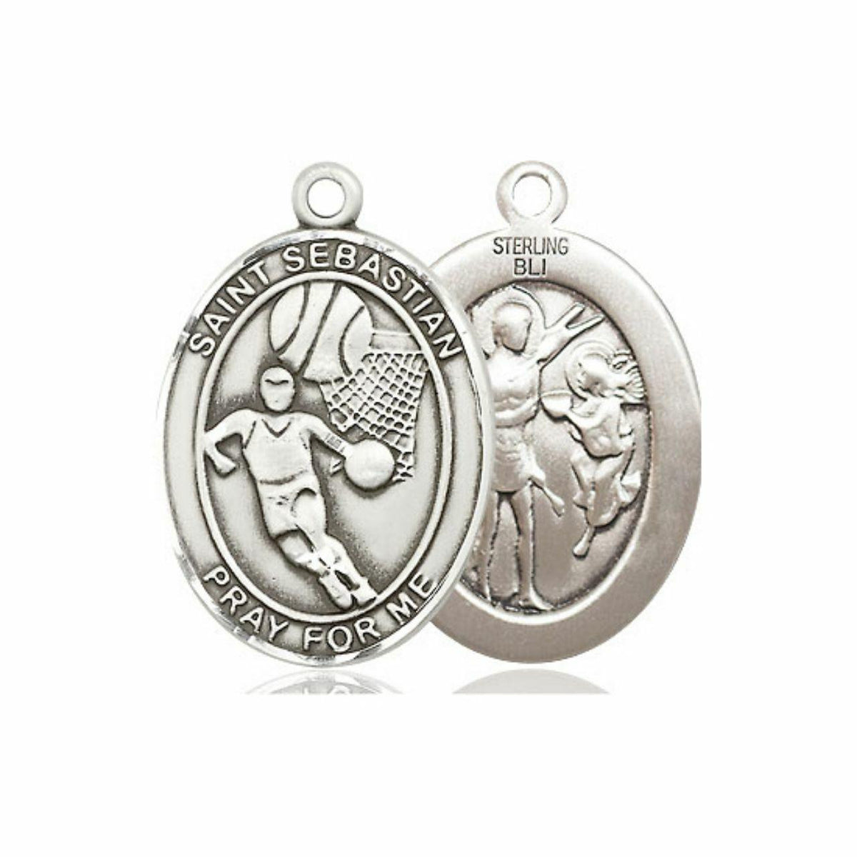 St Sebastian Basketball Medal - Sterling Silver Oval Pendant 2 Sizes
