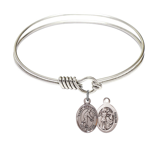 St Sebastian - Basketball Round Eye Hook Bangle Bracelet - Sterling Silver Charm - 6.25 Inch 9163SS