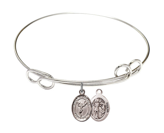 St Sebastian - Cheerleading Double Loop Bangle Bracelet - Sterling Silver Charm
