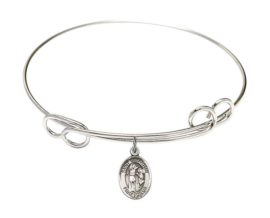 St Sebastian Double Loop Bangle Bracelet - Sterling Silver Charm 9100SS